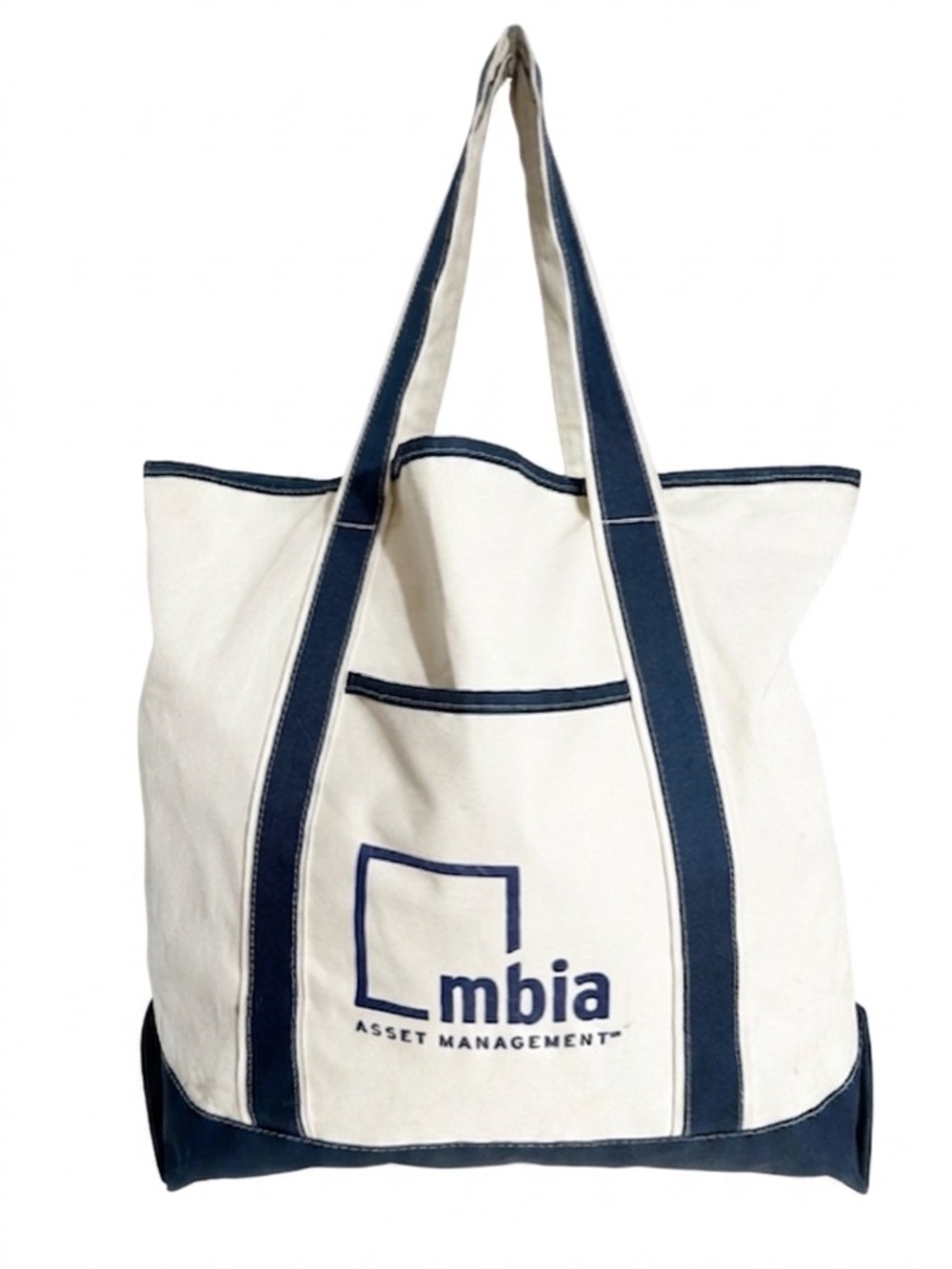 Canvas Boat Tote Bag Navy Trim Front Pocket Spacious Possible DIY Project